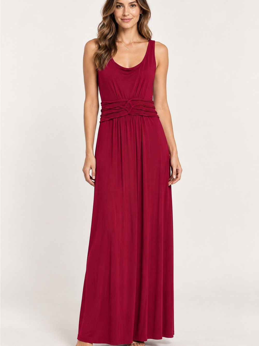 Max Studio Burgundy Sleeveless Draped Neck Maxi Dress Size Small